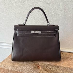 LEATHER INSIDE & OUT | Ebene Dark Brown Contrast 32 Satchel w/ Silver HW
